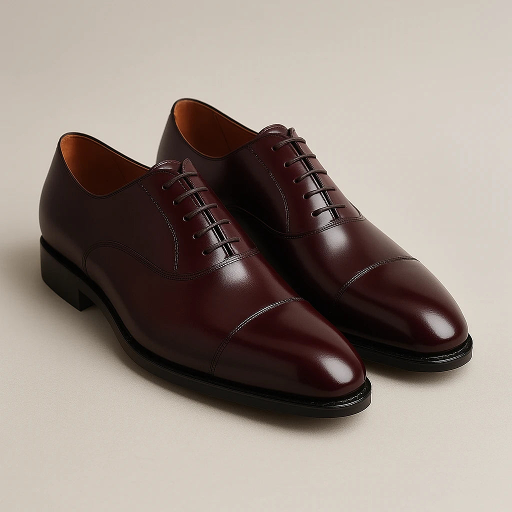 Men's oxblood leather cap toe Oxford shoes – polished formal lace-up style for business and special occasion wear