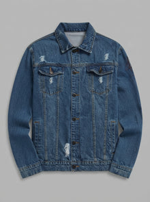 Sarnico denimjakke med grafik på ryggen til herre