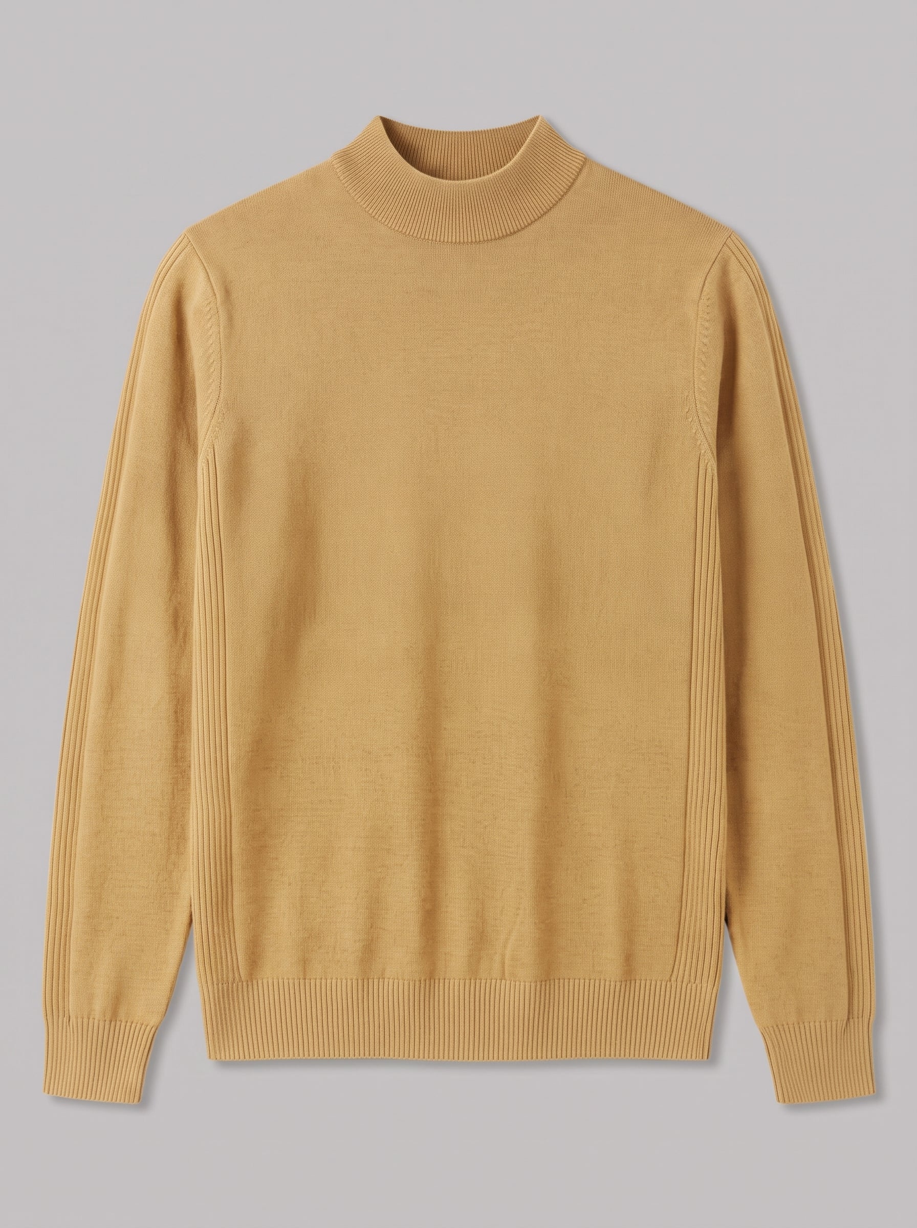 A mustard knit mock sweater