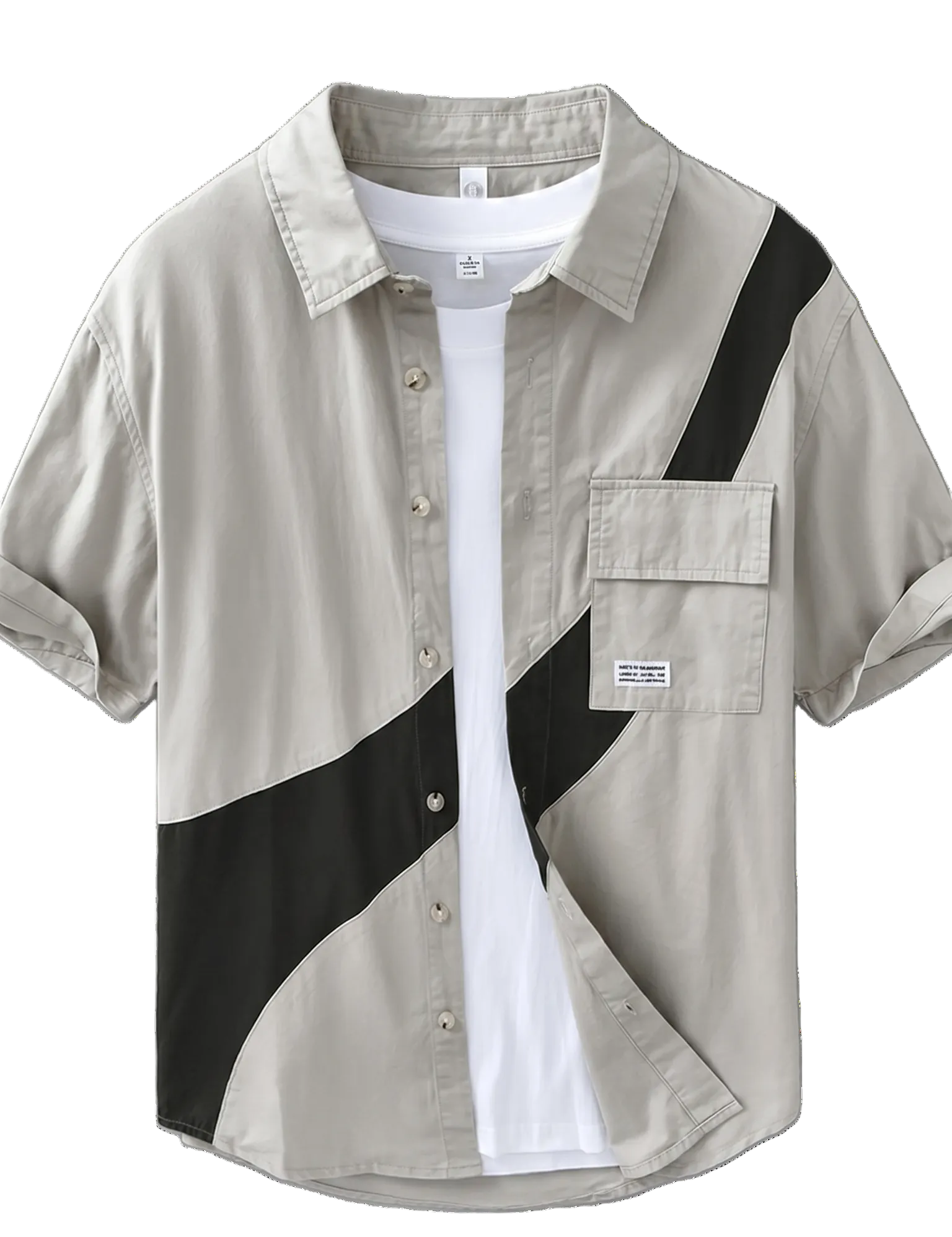 Axis - Charcoal ivory men’s contrast short sleeve buttoned shirt