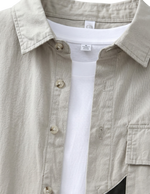 Axis - Charcoal ivory men’s contrast short sleeve buttoned shirt, top collar detail