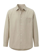 Beige button-up shirt on a light gray background