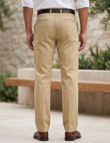 Beige men’s straight fit trousers with button waistband back view