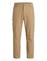Beige men’s stretch pocketed pants with straight leg and side pockets