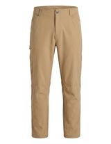 Beige men’s stretch pocketed pants with straight leg and side pockets