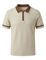 Beige polo shirt with brown accents on a white background