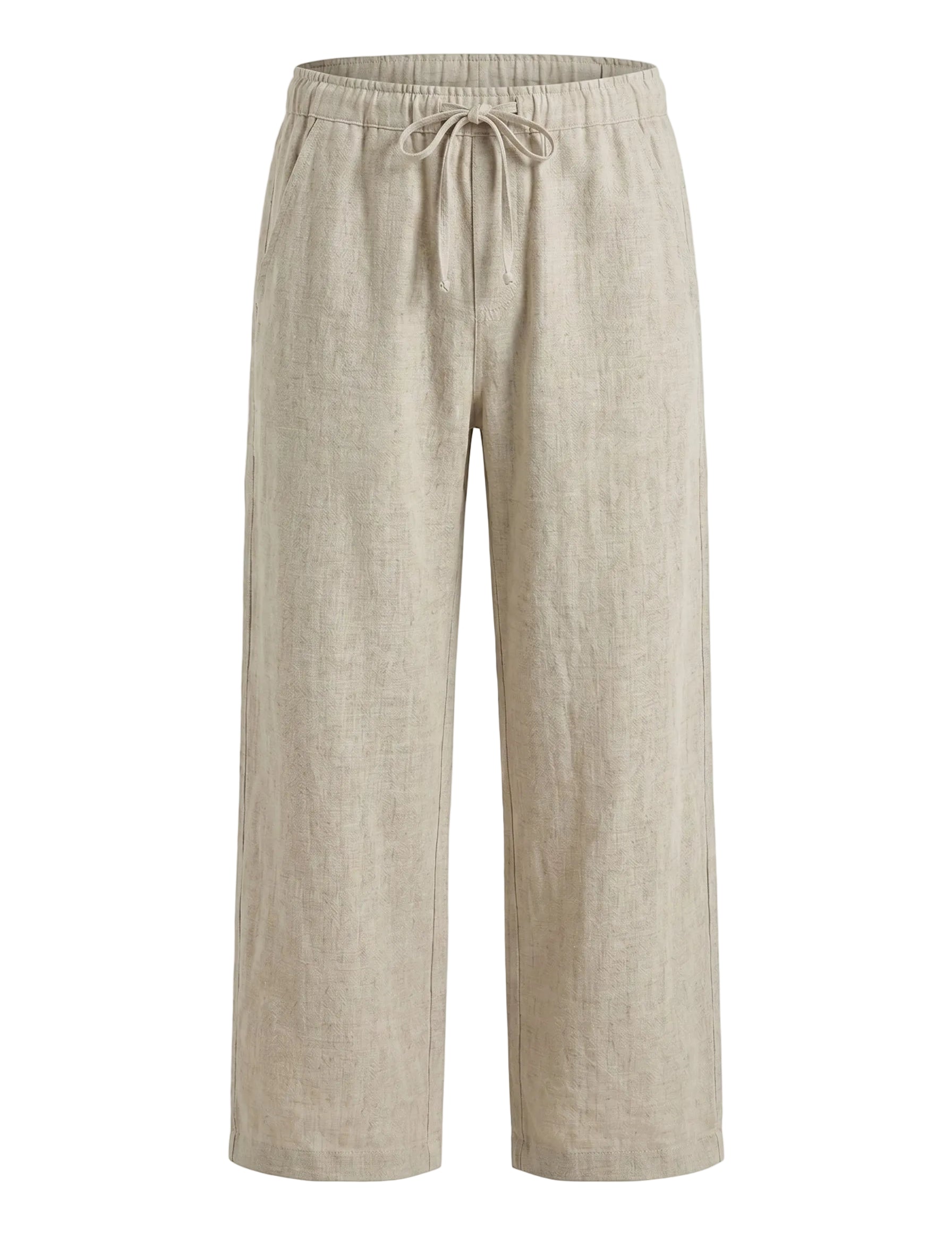 Beige relaxed-fit casual pants on a white background.