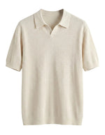 Beige ribbed polo shirt on a white background