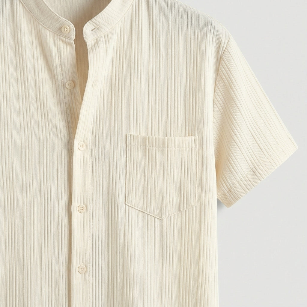 Beige short-sleeve shirt on a light gray background