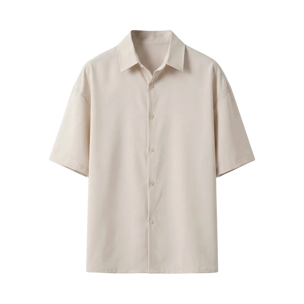 Beige short-sleeve shirt on a white background