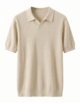 Beige textured polo shirt on a white background