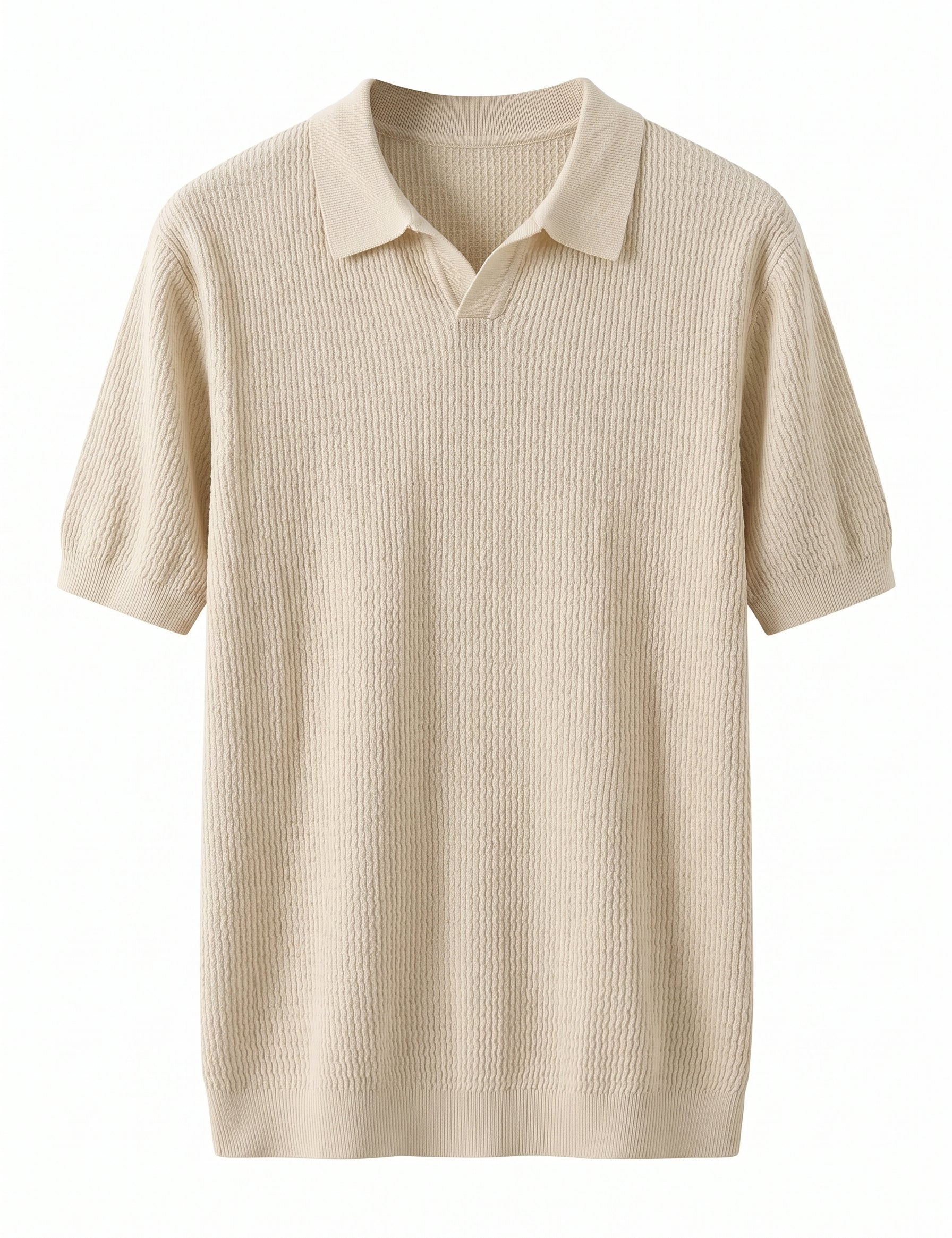 Beige textured polo shirt on a white background