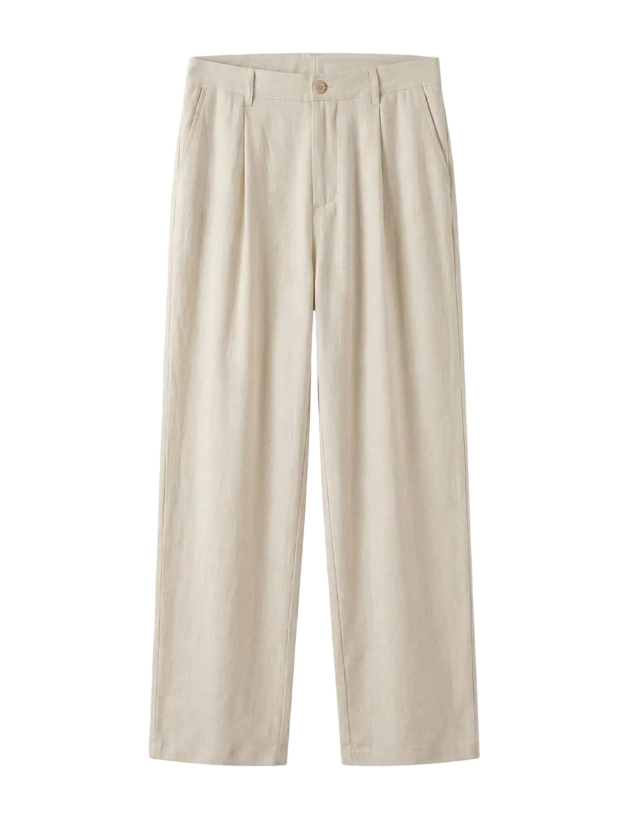 Beige wide-leg pants on a white background