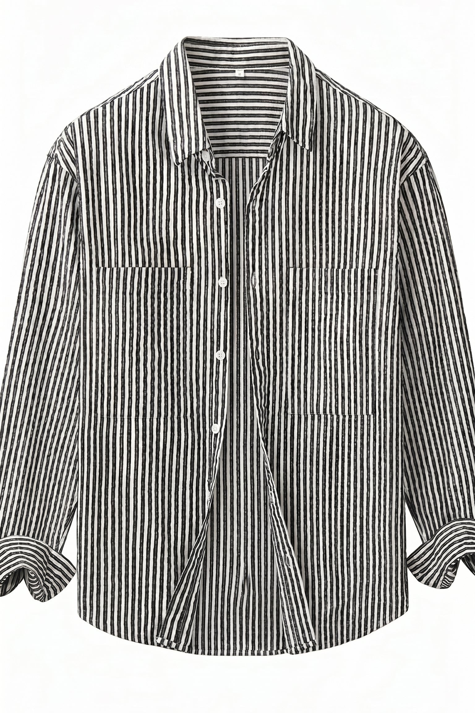 Black and white striped men’s cotton-blend striped shirt
