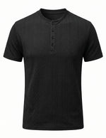 Black men’s cotton-rich textured Henley T-shirt
