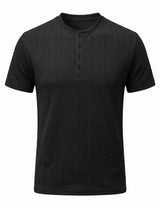 Black men’s cotton-rich textured Henley T-shirt
