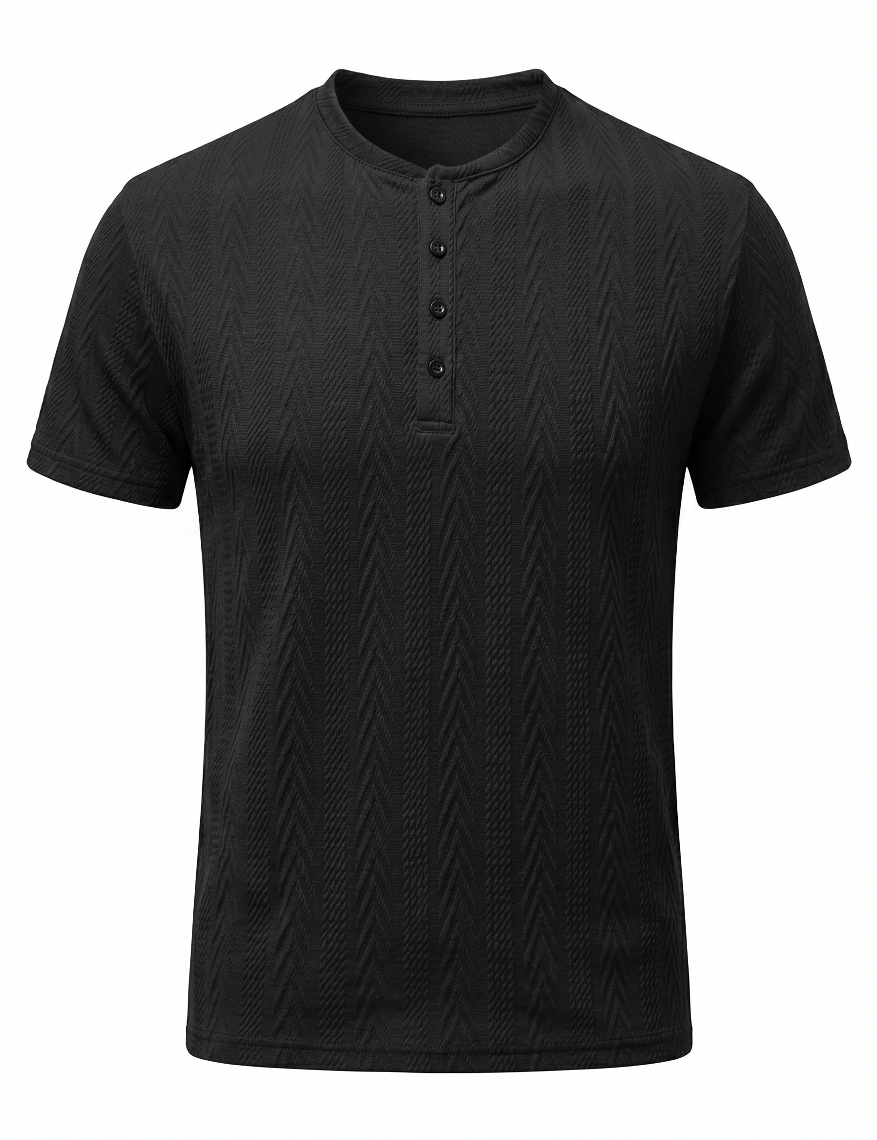 Black men’s cotton-rich textured Henley T-shirt
