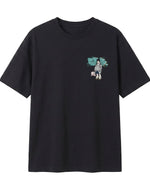 Black men’s cotton short sleeve T-shirt with small chest graphic