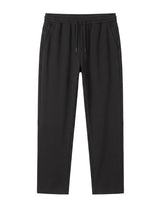 Black men’s lightweight drawstring pants with elastic waistband and clean casual fit product