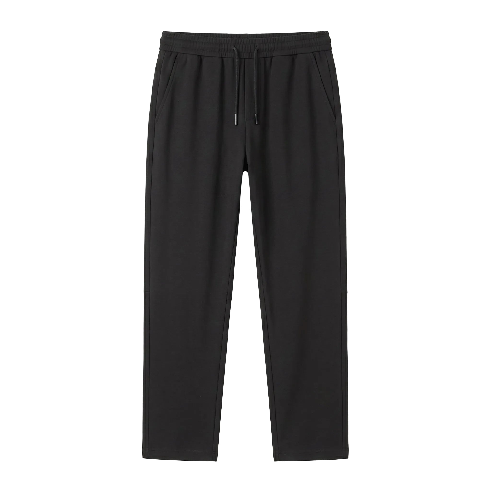 Black men’s lightweight drawstring pants with elastic waistband and clean casual fit product