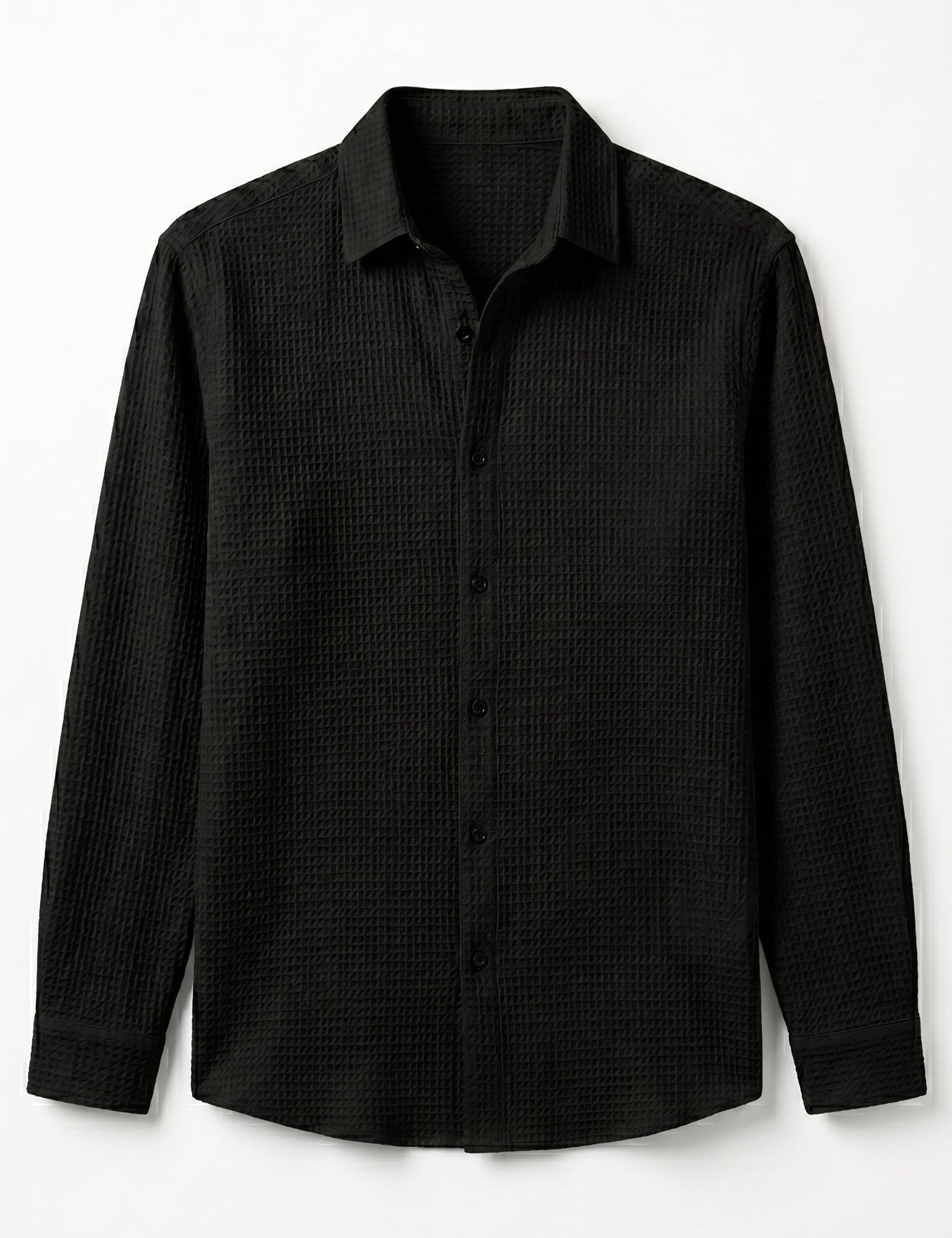 Black men’s lightweight textured button-up shirt