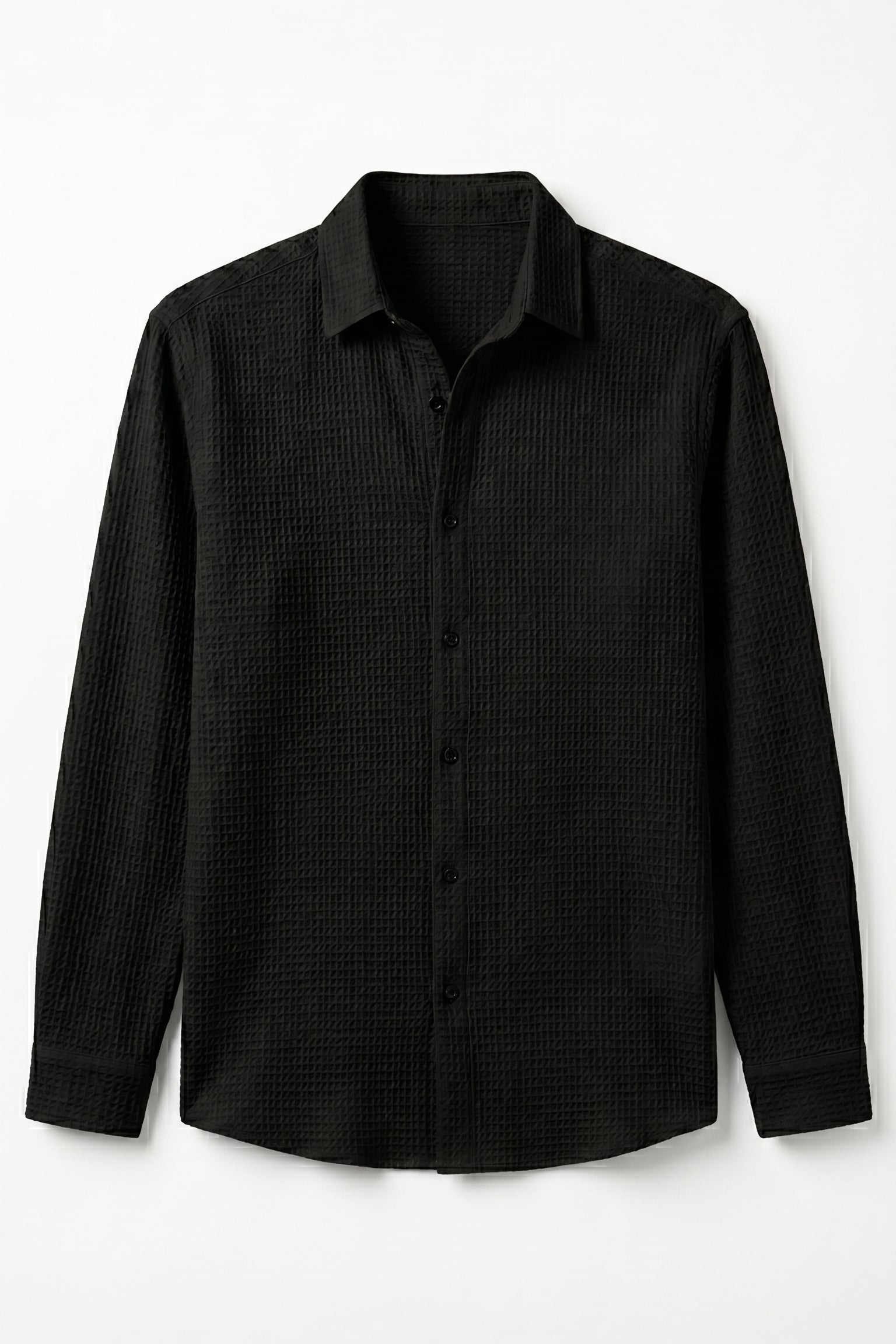 Black men’s lightweight textured button-up shirt