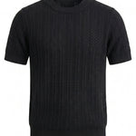 Black men’s openwork knit short sleeve T-shirt
