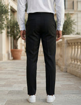 Black men’s pleated tailored pants with clean front closure and straight fit back view