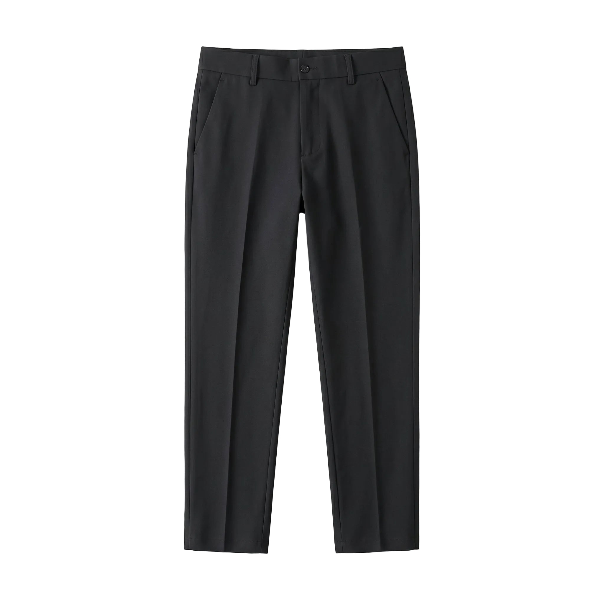Black men’s pleated tailored pants with clean front closure and straight fit product