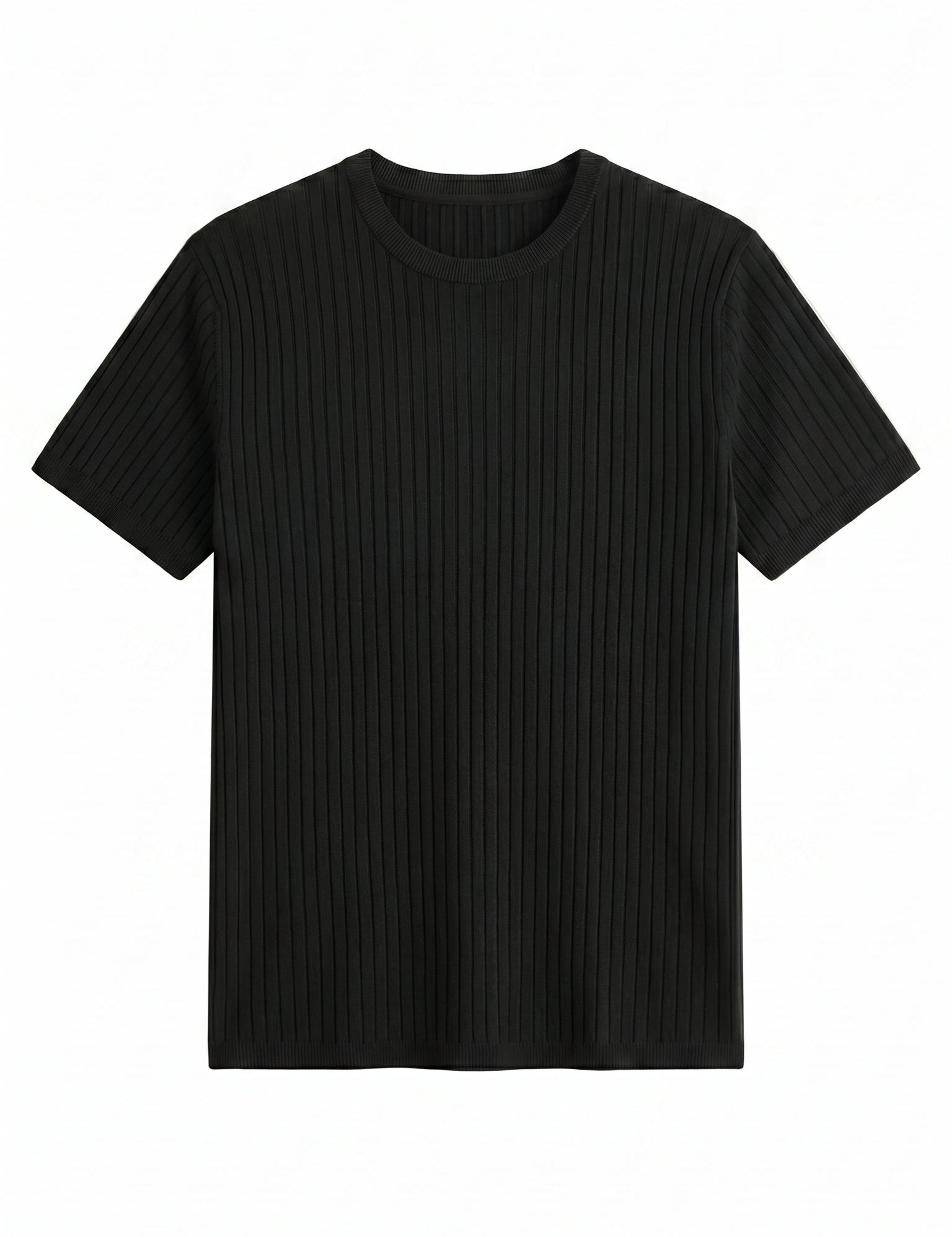 Black men’s ribbed knit short sleeve T-shirt
