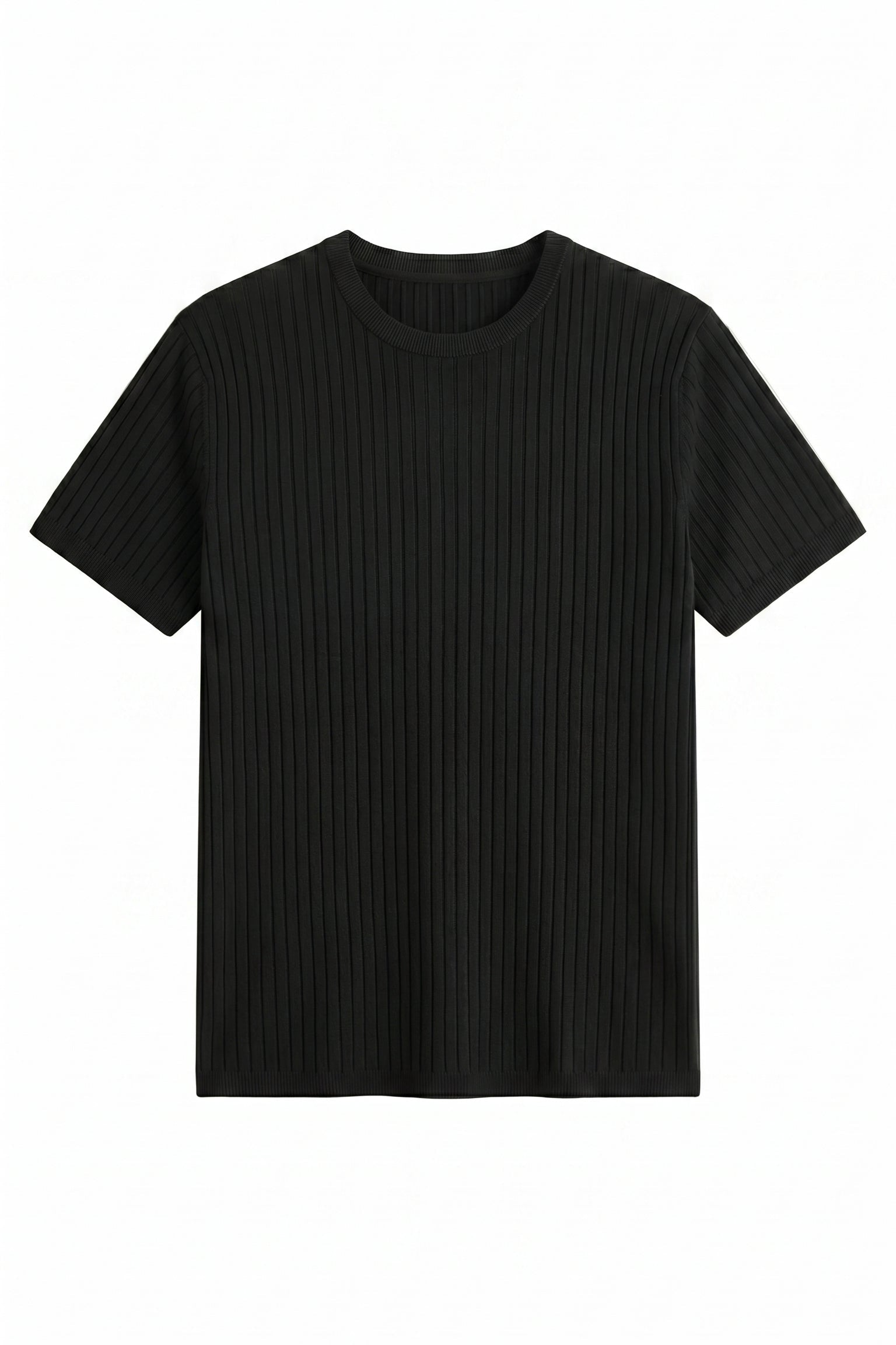 Black men’s ribbed knit short sleeve T-shirt
