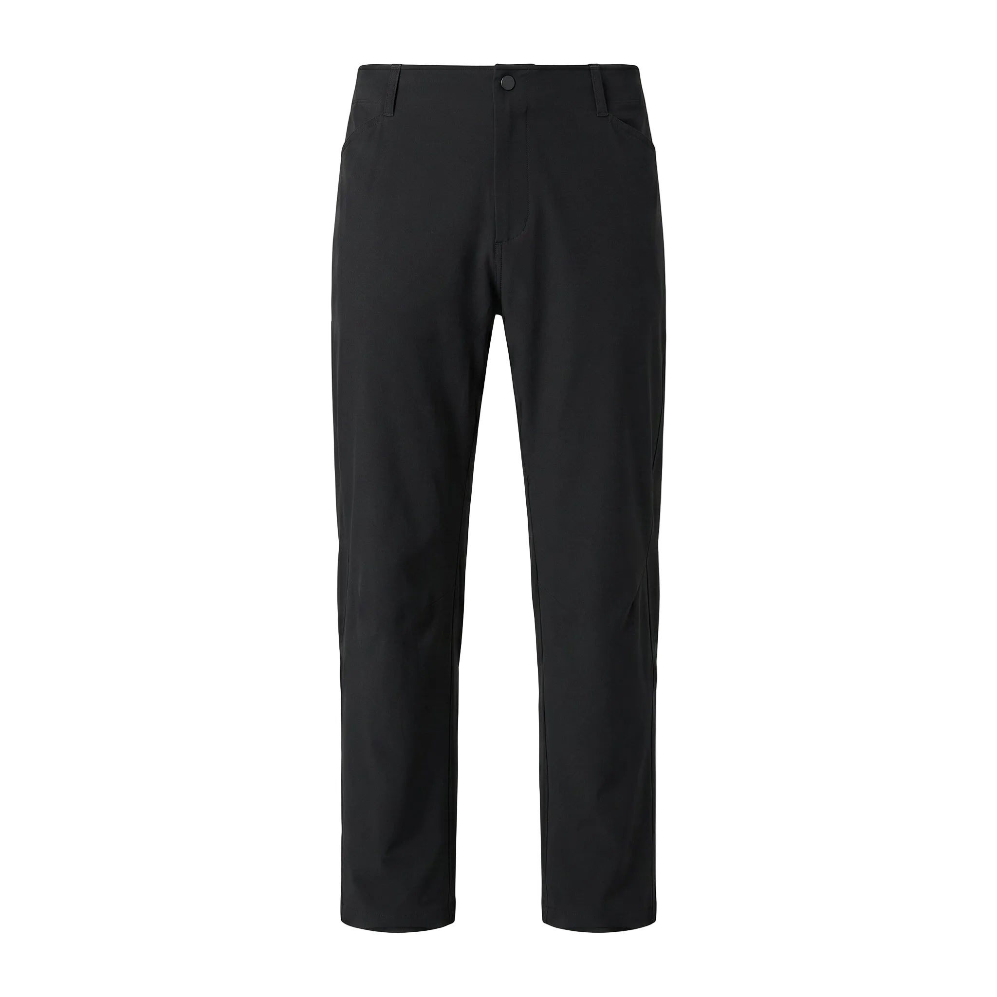 Black men’s stretch pocketed pants with clean straight fit and button-front closure product