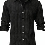 Black mens textured geometric button-up shirt

