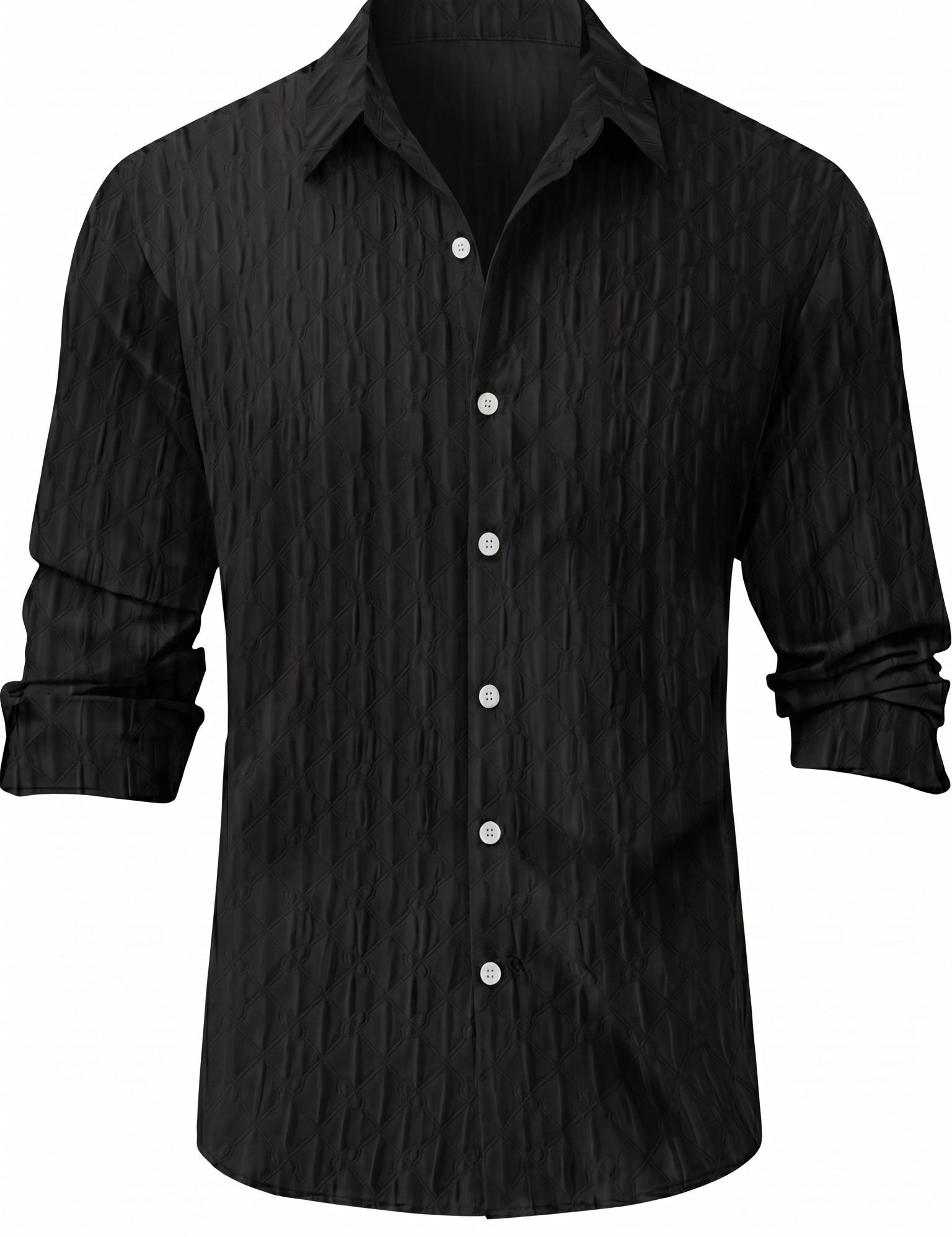Black mens textured geometric button-up shirt
