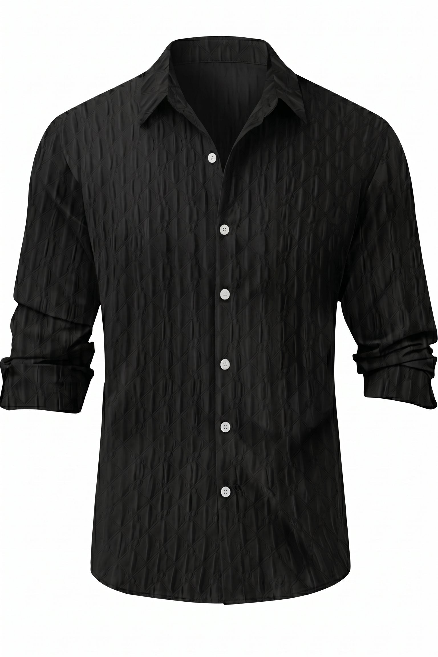 Black mens textured geometric button-up shirt
