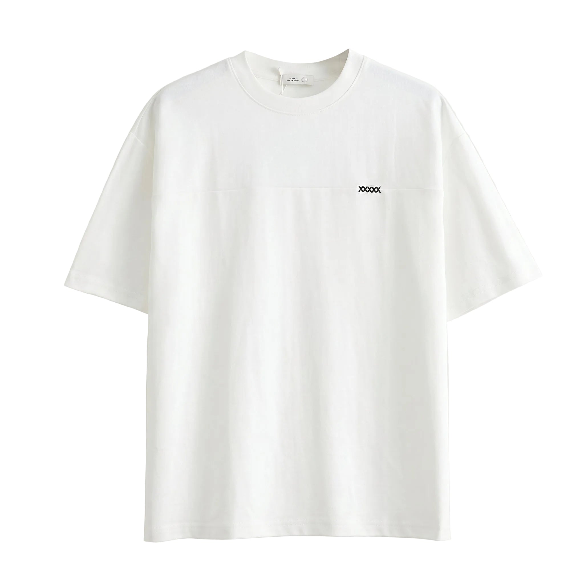 Black oversized short-sleeve T-shirt with crew neck on a white background.
