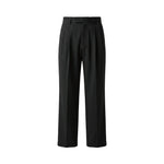 Black pleated casual pants with wide legs on a white background.