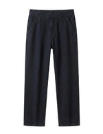 Black relaxed-fit casual pants with straight legs on a white background.