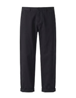 Black relaxed-fit casual pants with straight legs on a white background.