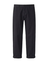 Black relaxed-fit casual pants with straight legs on a white background.