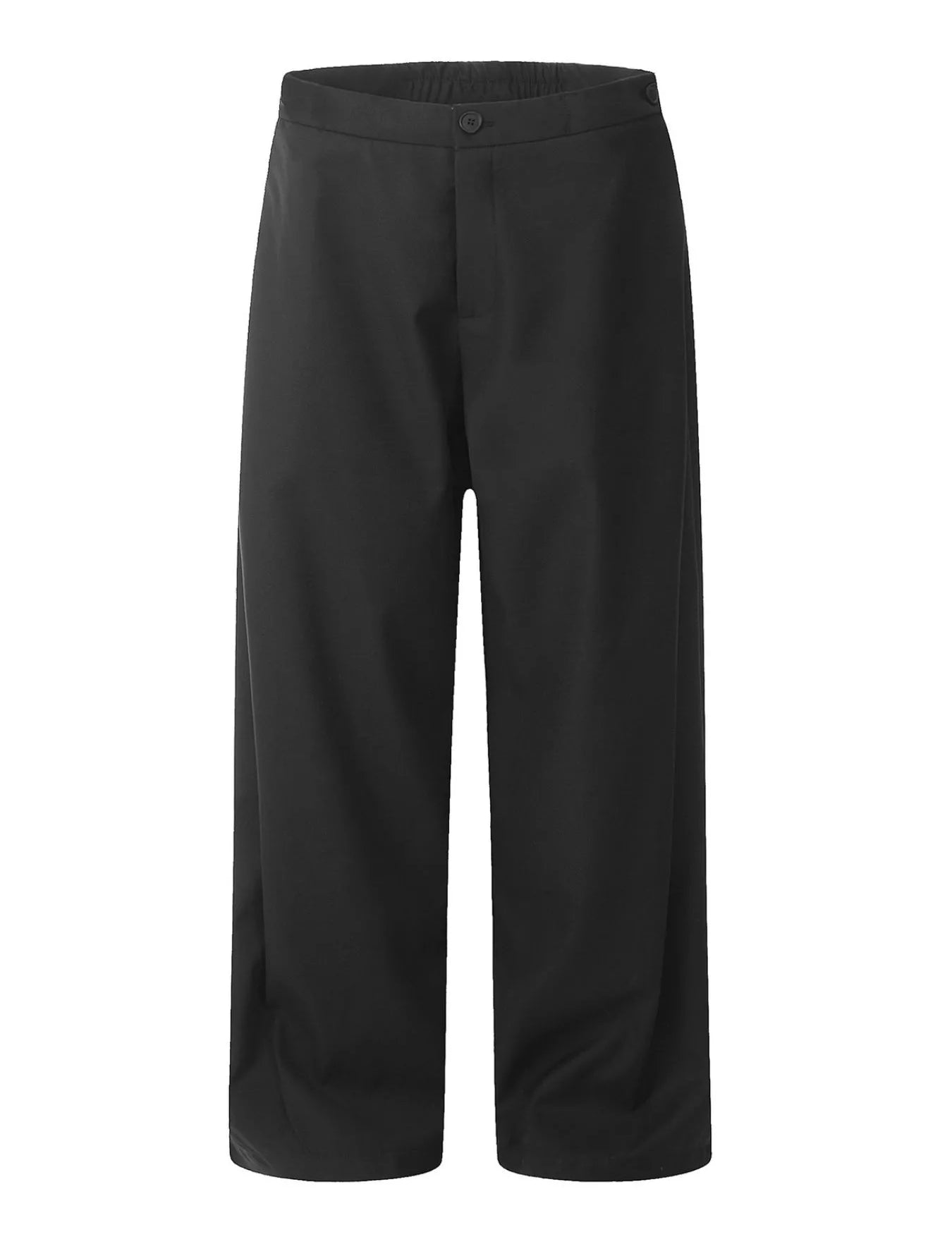Black relaxed-fit casual pants with straight legs on a white background.