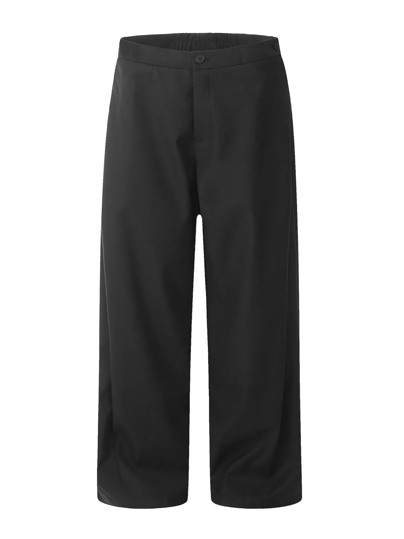 Black relaxed-fit casual pants with straight legs on a white background.