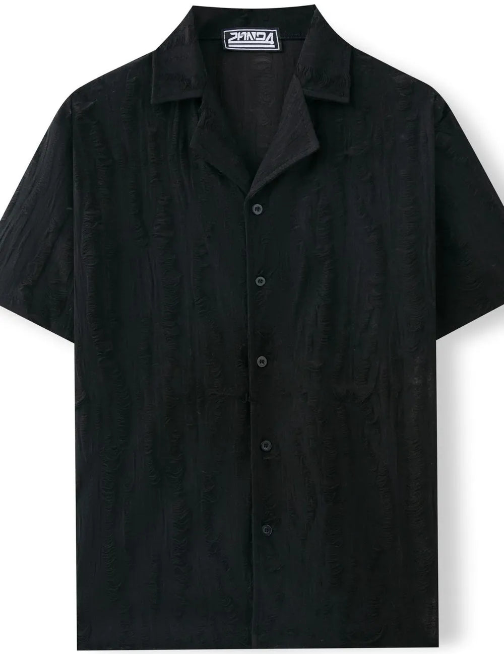 Black short-sleeve shirt with collar on a white background
