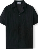 Black short-sleeve shirt with collar on a white background