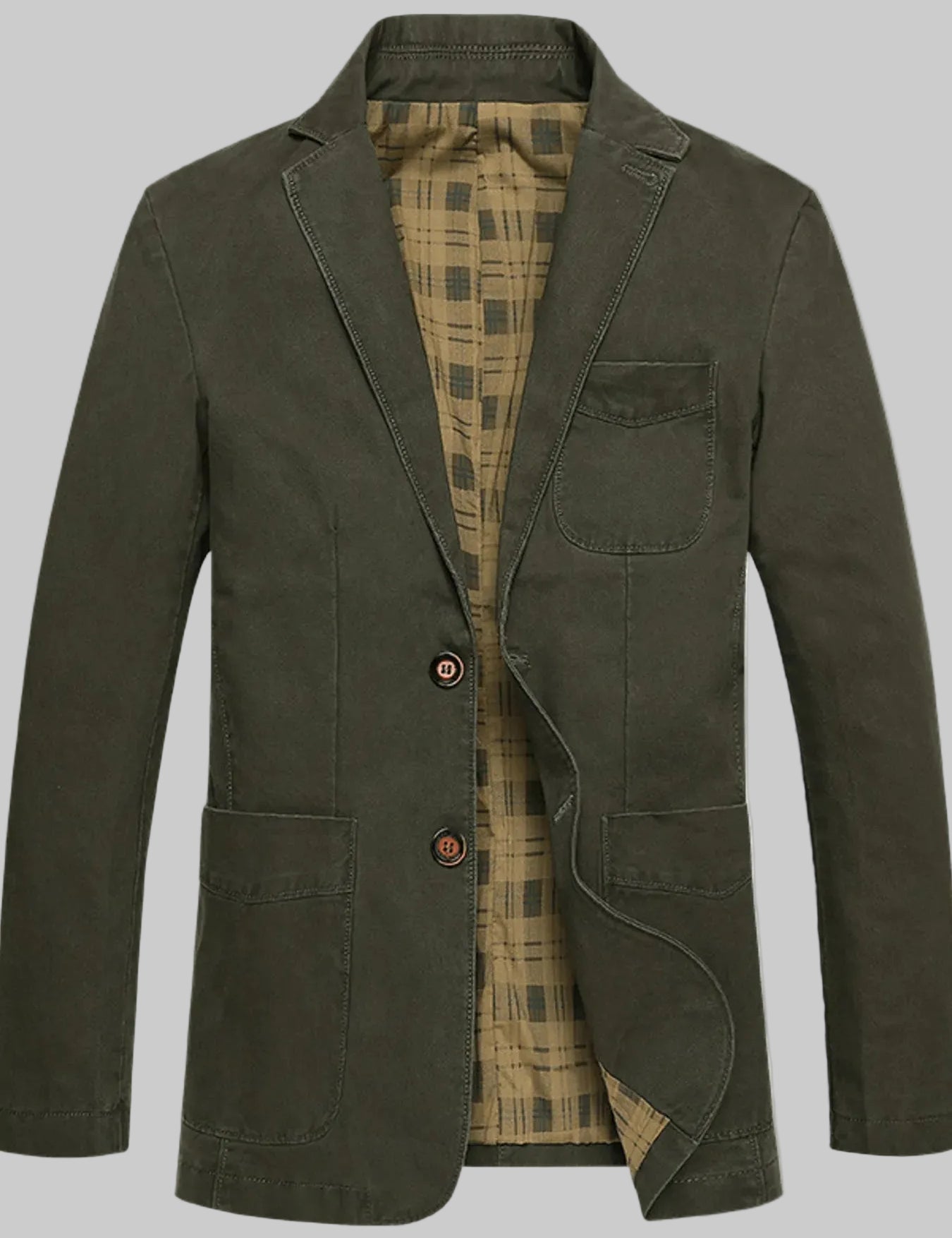 Bolzano men's plaid-lined cotton blazer in army green
