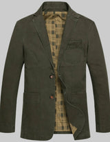 Bolzano men's plaid-lined cotton blazer in army green
