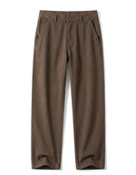 Brown relaxed-fit casual pants with straight legs on a white background.