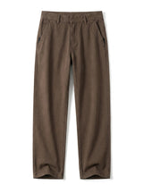 Brown relaxed-fit casual pants with straight legs on a white background.
