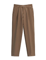 Brown men’s pleated pocketed trousers with button waistband product