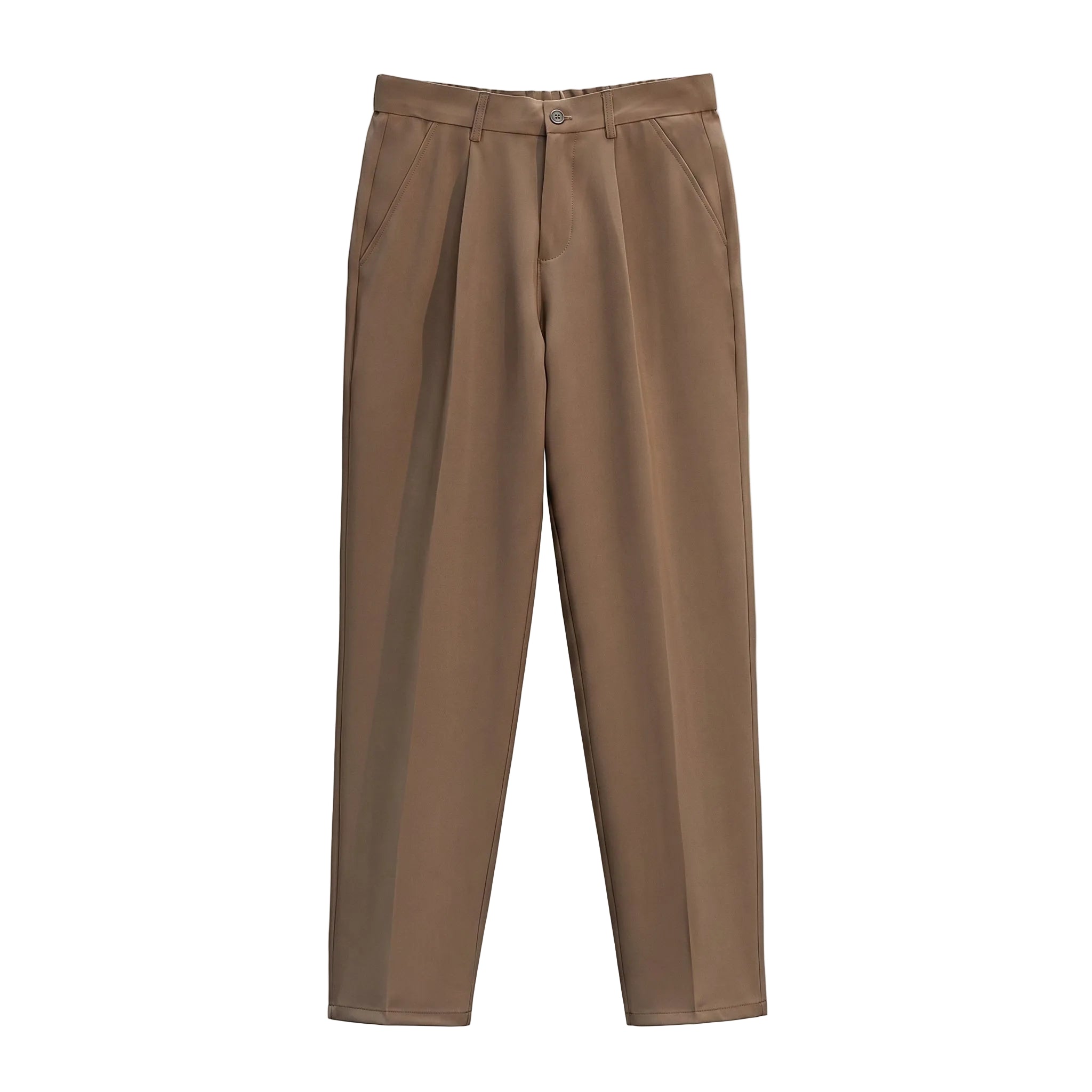 Brown men’s pleated pocketed trousers with button waistband product